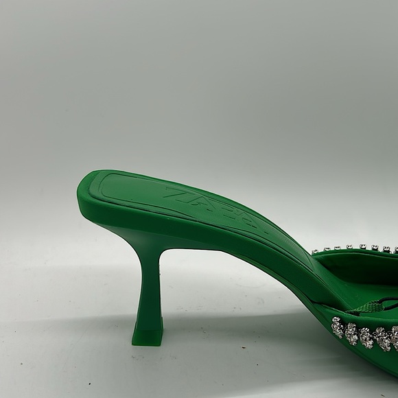 Zara NWT Emerald Green Rhinestones Heels Sandals Shoes **Size 36/US 6**💚💚 - Picture 6 of 7